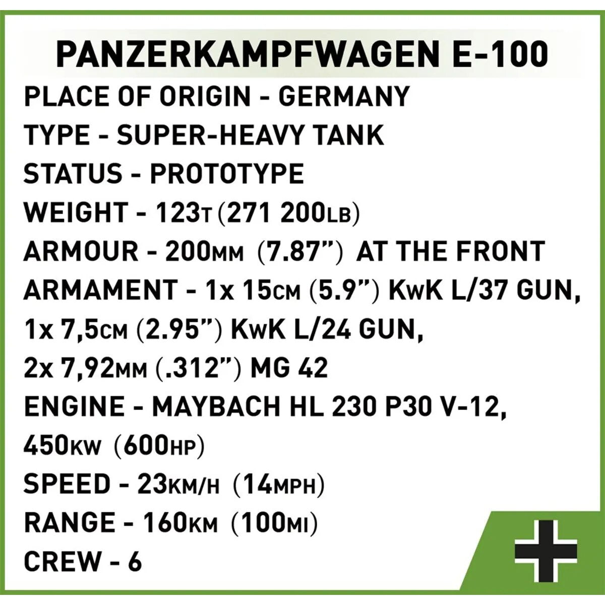 Cobi 2572 Historical Collection - Panzerkampfwagen E-100
