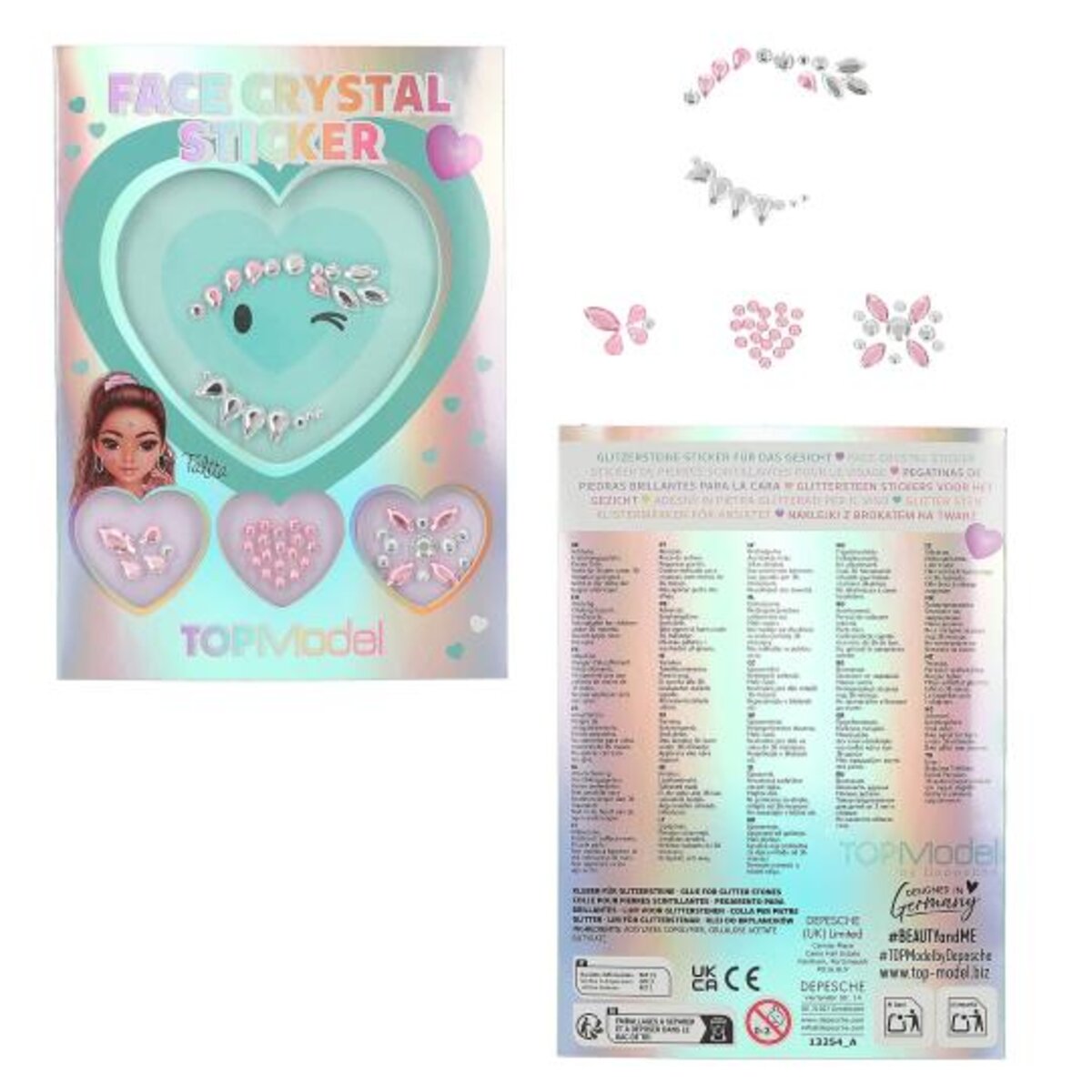 Depesche TOPModel Face Crystal Sticker BEAUTY and ME, 1 Stück, 3-fach sortiert