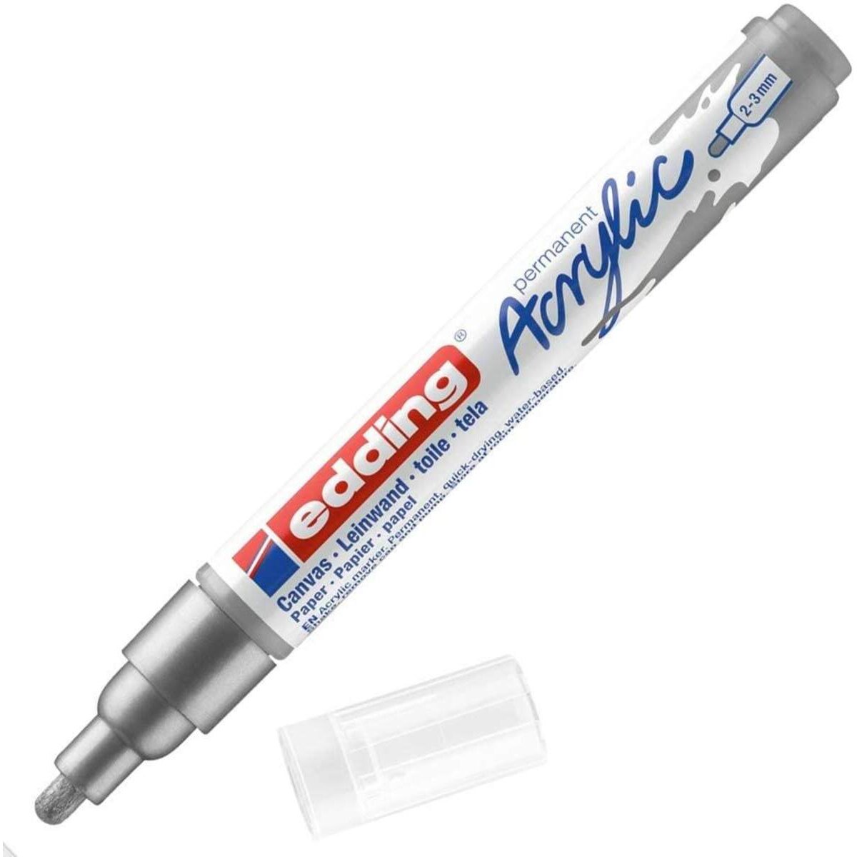 edding 5100 Acrylmarker medium - silber - 1 Acrylstift wasserfest - mittlere Rundspitze 2-3 mm