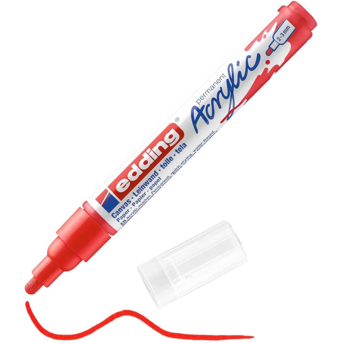 edding 5100 Acrylmarker medium - rot - 1 Acrylstift wasserfest - mittlere Rundspitze 2-3 mm
