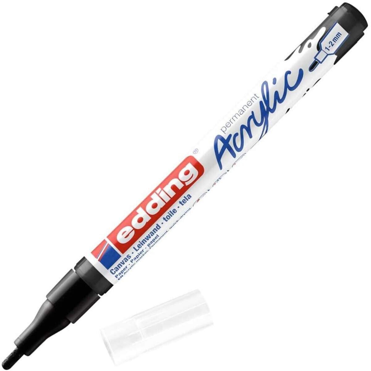 edding 5300 Acrylmarker fein - schwarz - 1 Acrylstift wasserfest - feine Rundspitze 1-2 mm