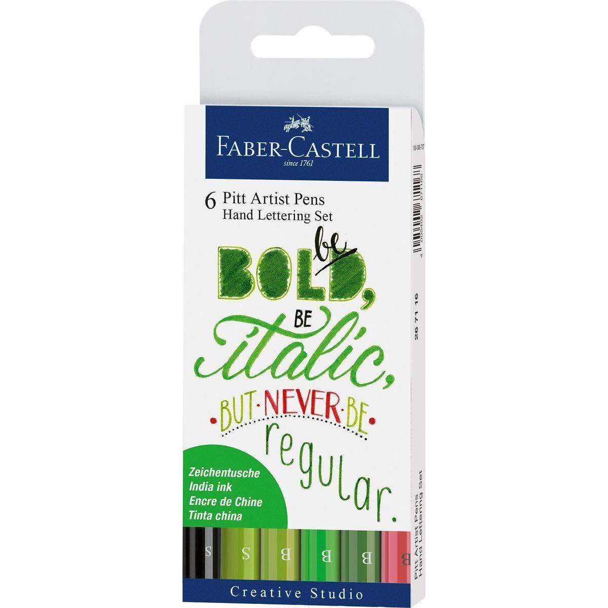 Faber-Castell Pitt Artist Pen Tuschestift, 6er Etui Lettering, Grüntöne