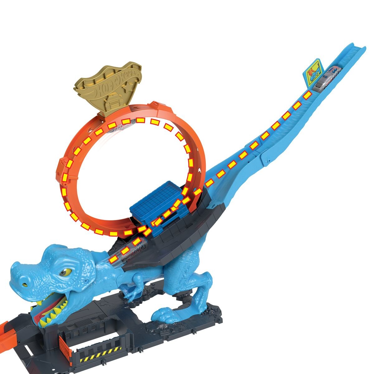 Hot Wheels City T-Rex Looping-Bahn, Dinosaurier-Angriff inkl. Auto 1:64