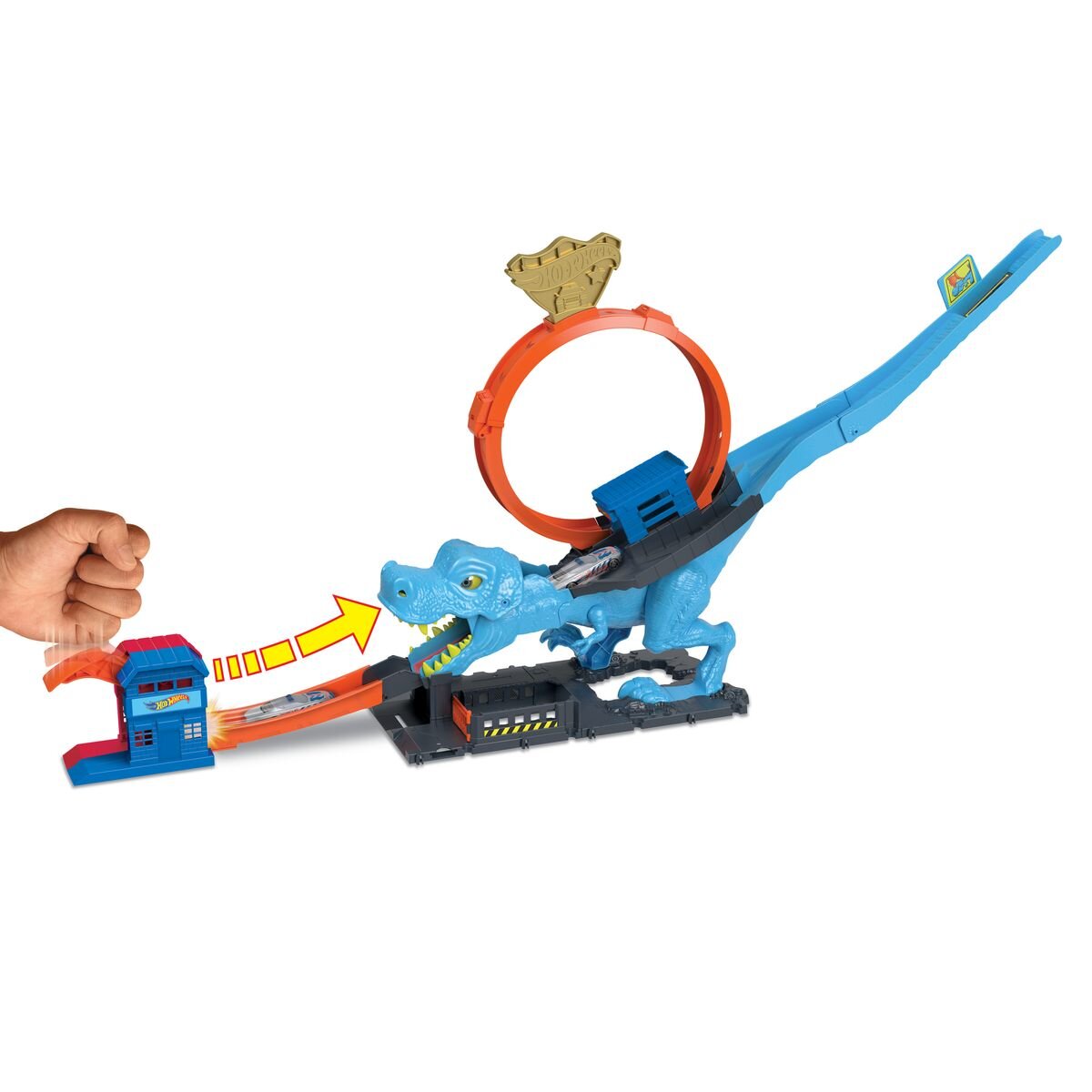 Hot Wheels City T-Rex Looping-Bahn, Dinosaurier-Angriff inkl. Auto 1:64