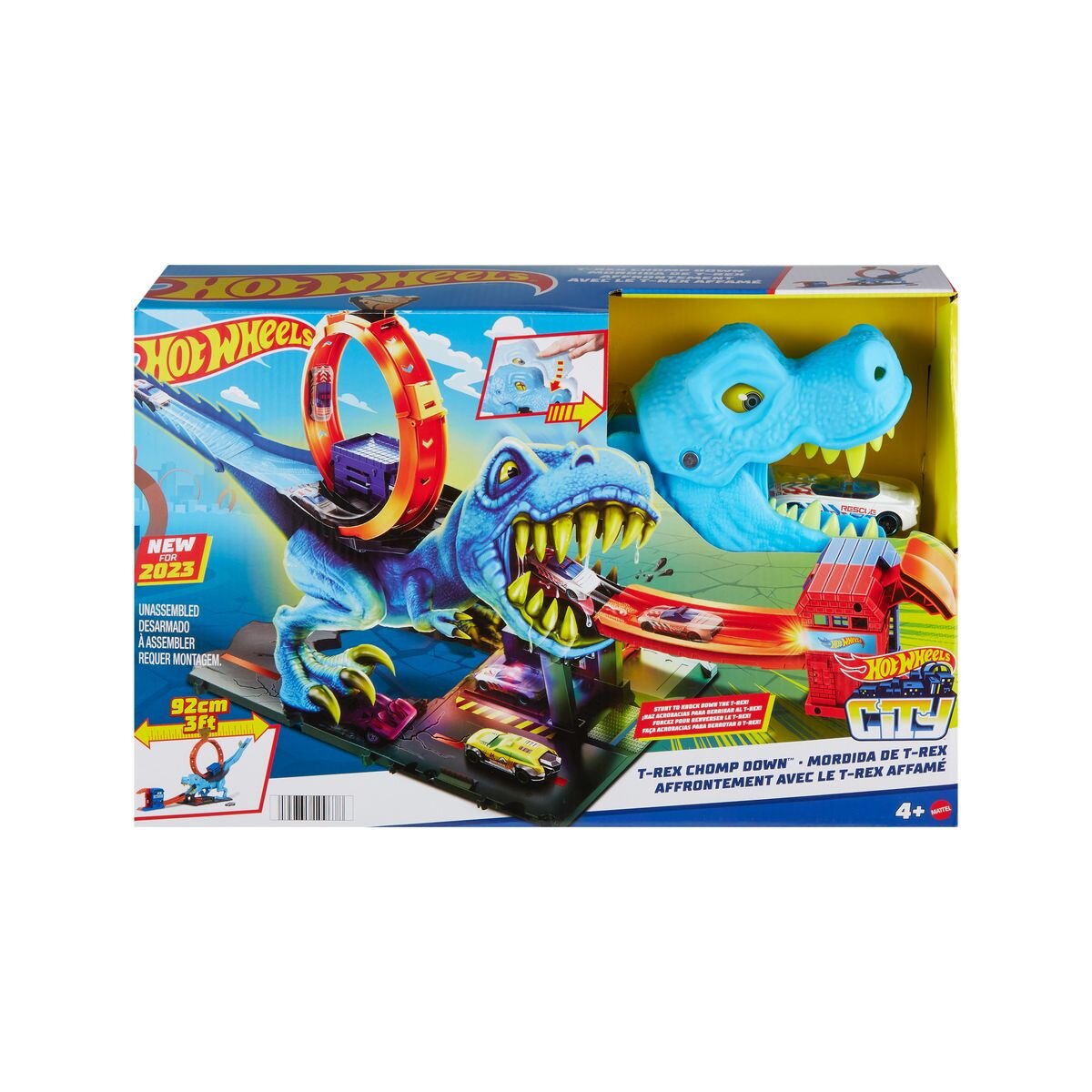 Hot Wheels City T-Rex Looping-Bahn, Dinosaurier-Angriff inkl. Auto 1:64