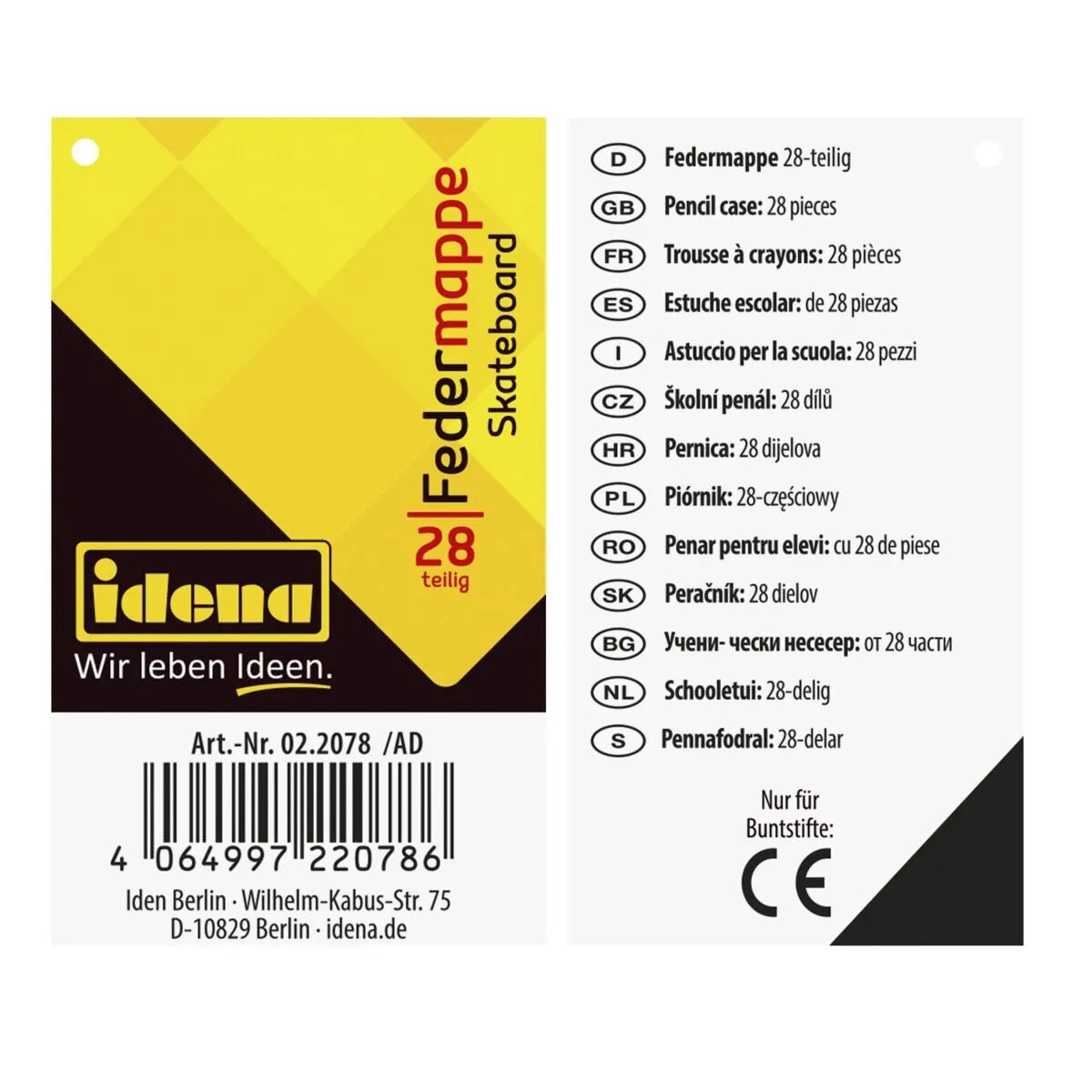Idena Federmappe Skateboard, 28-teilig