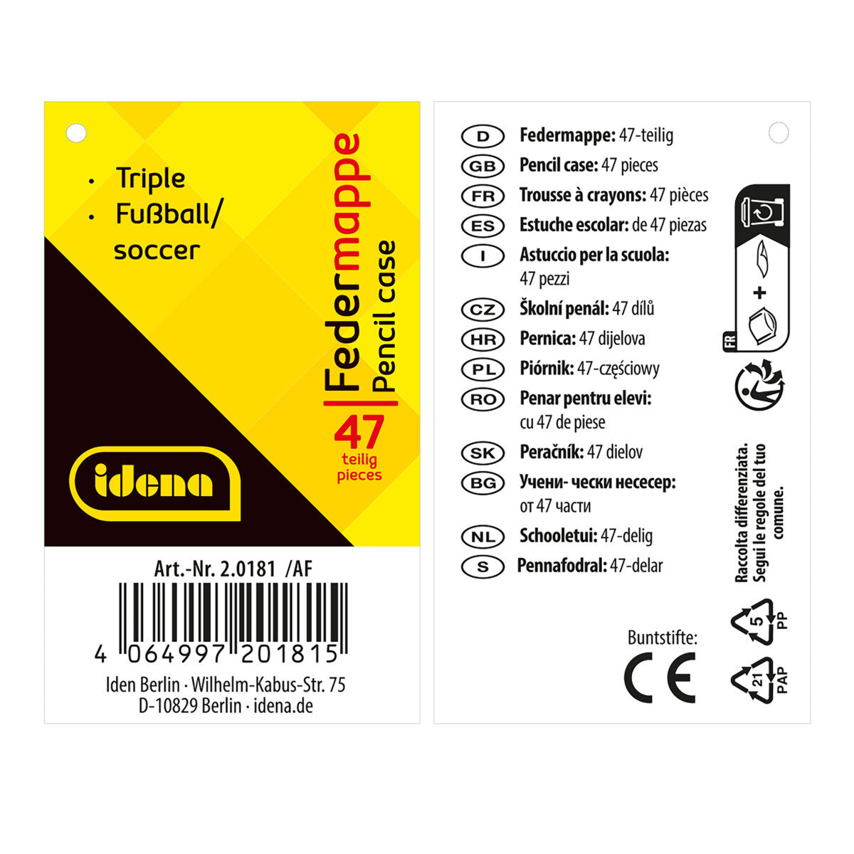 Idena Federmappe Triple Fußball 47 Teile