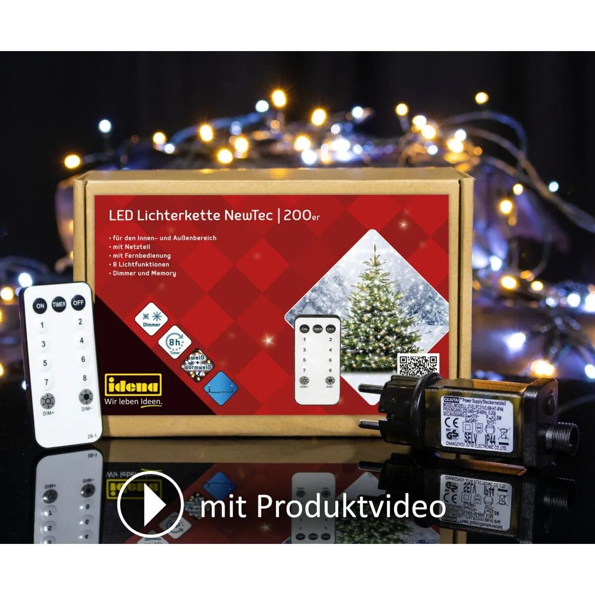 Idena Lichterkette NewTec 200 LED ww/ws 8h Timer