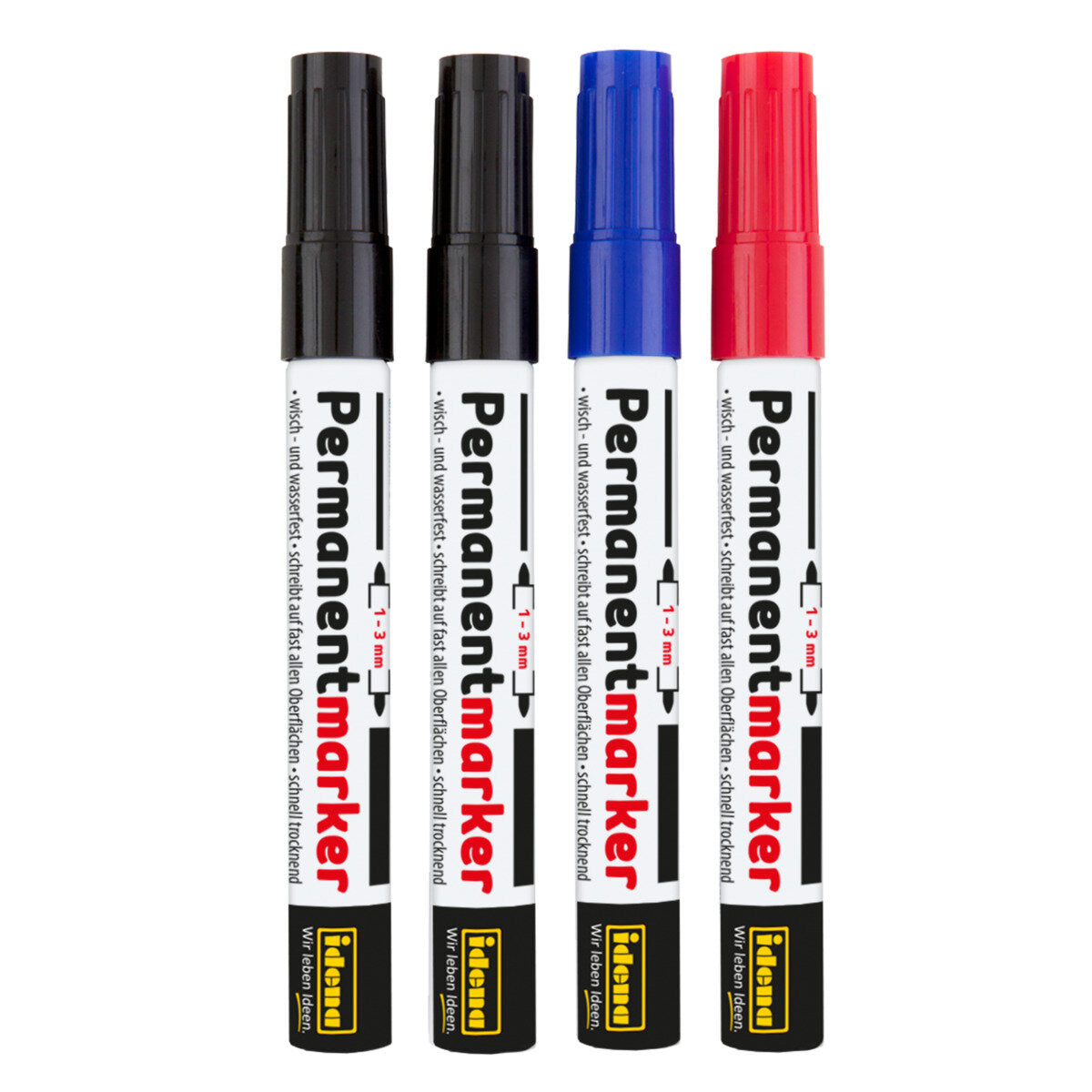 Idena Permanentmarker 4er 2x Schwarz,1x Blau und Rot