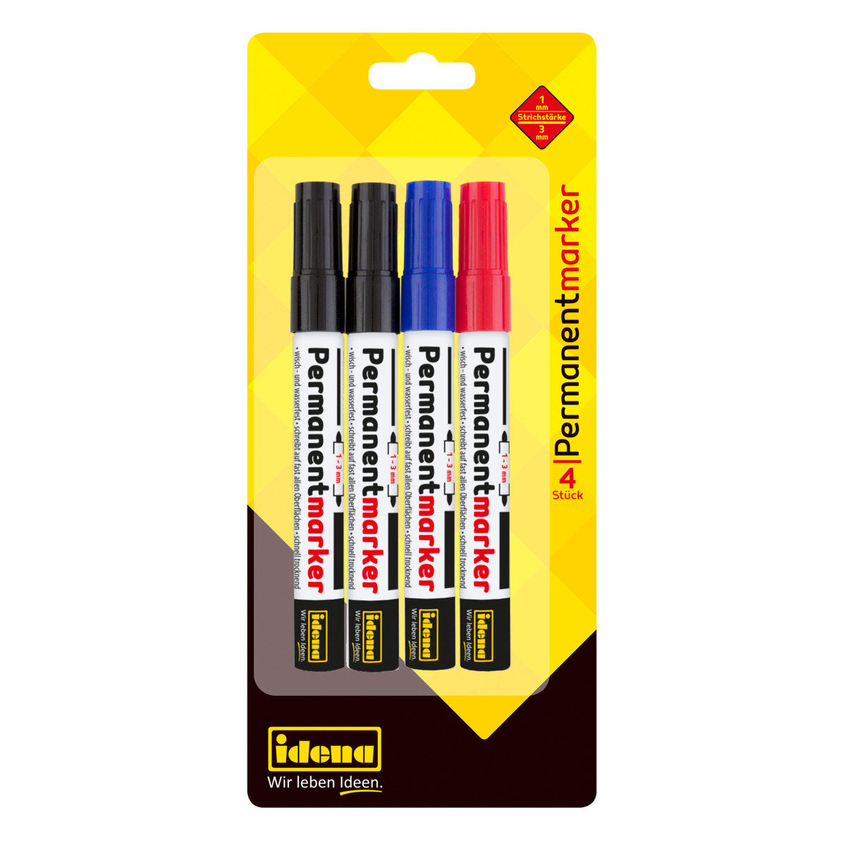Idena Permanentmarker 4er 2x Schwarz,1x Blau und Rot