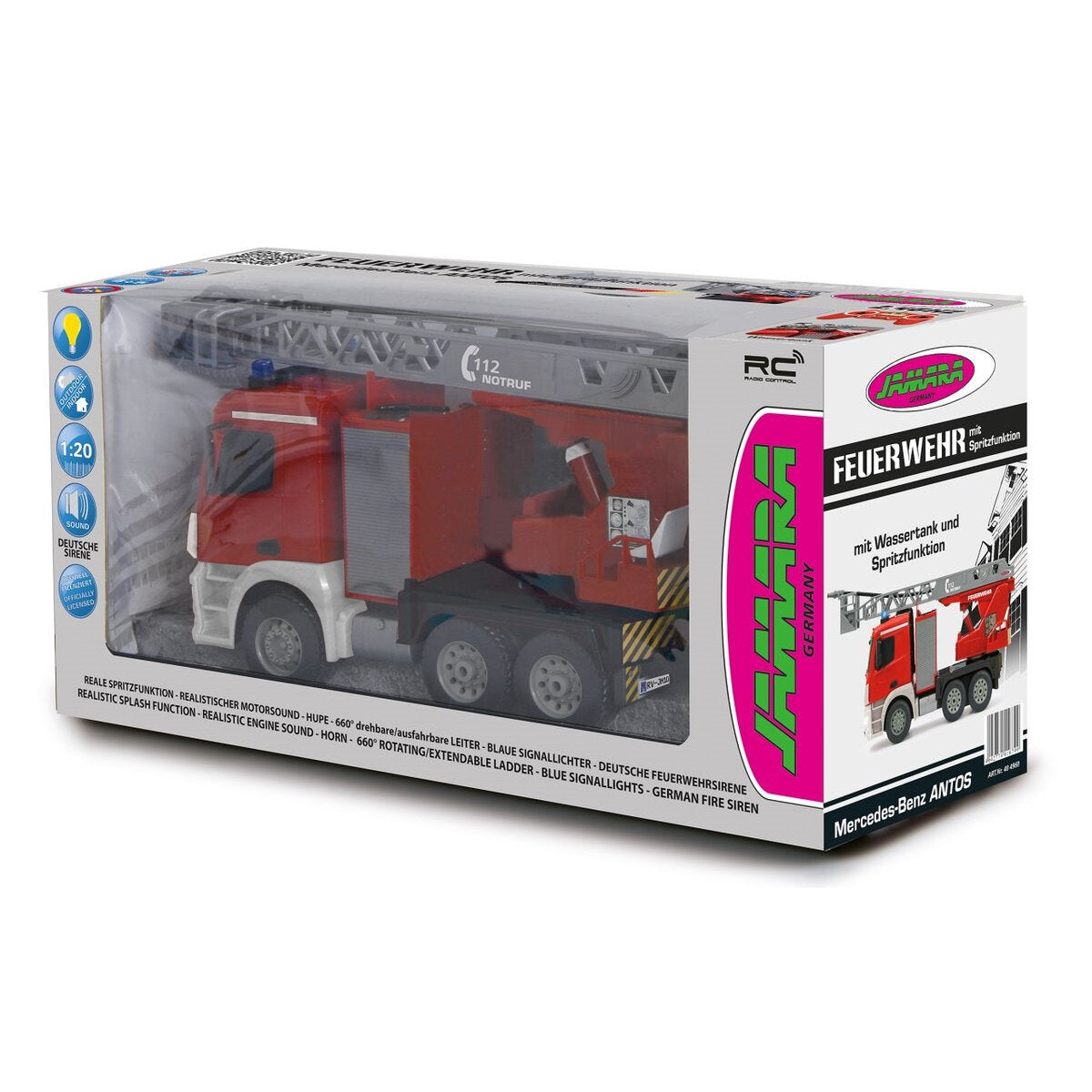 Jamara Feuerwehr Drehleiter 1:20 Mercedes Antos 2,4G