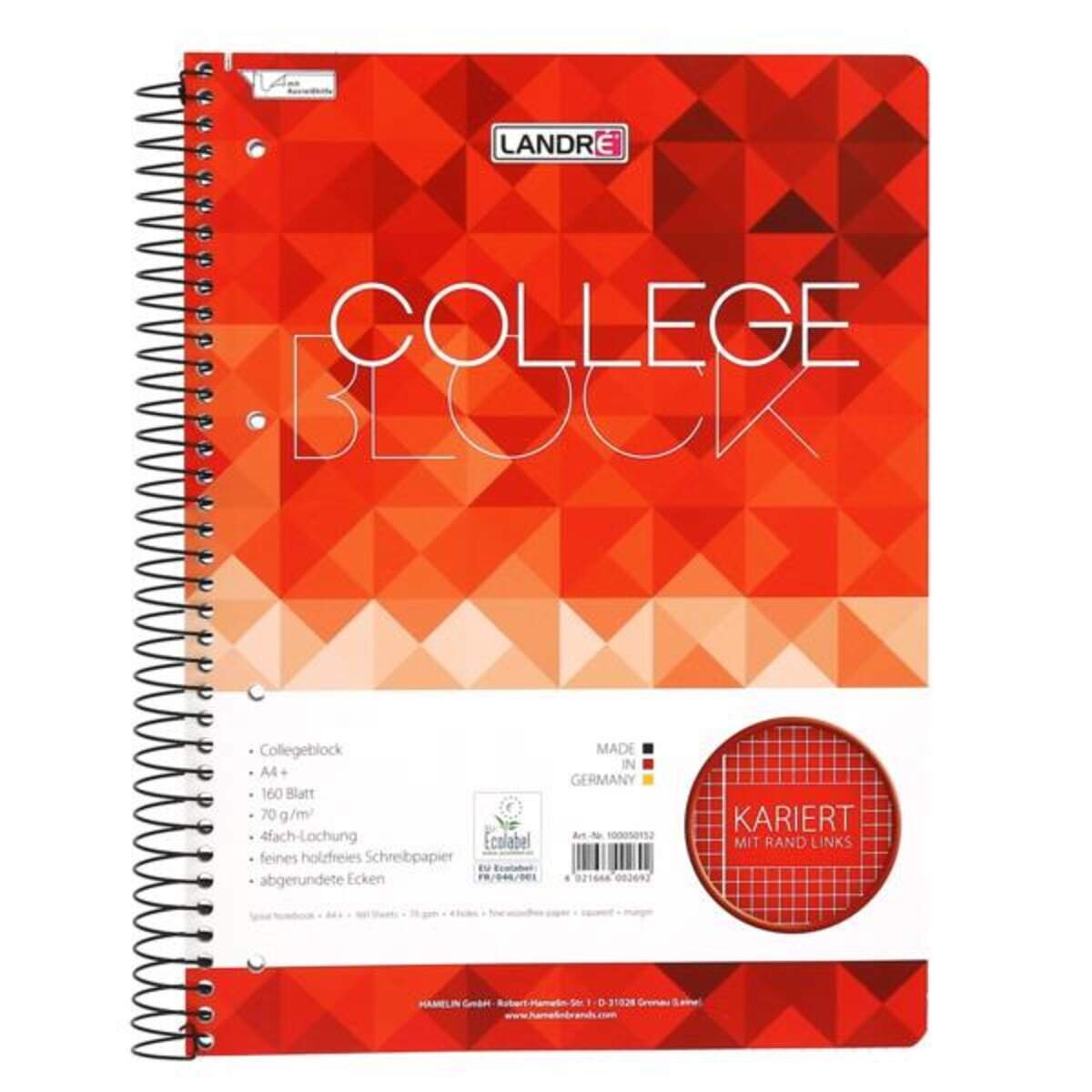 Landré Collegeblock "college" DIN A4, kariert, 160 Blatt