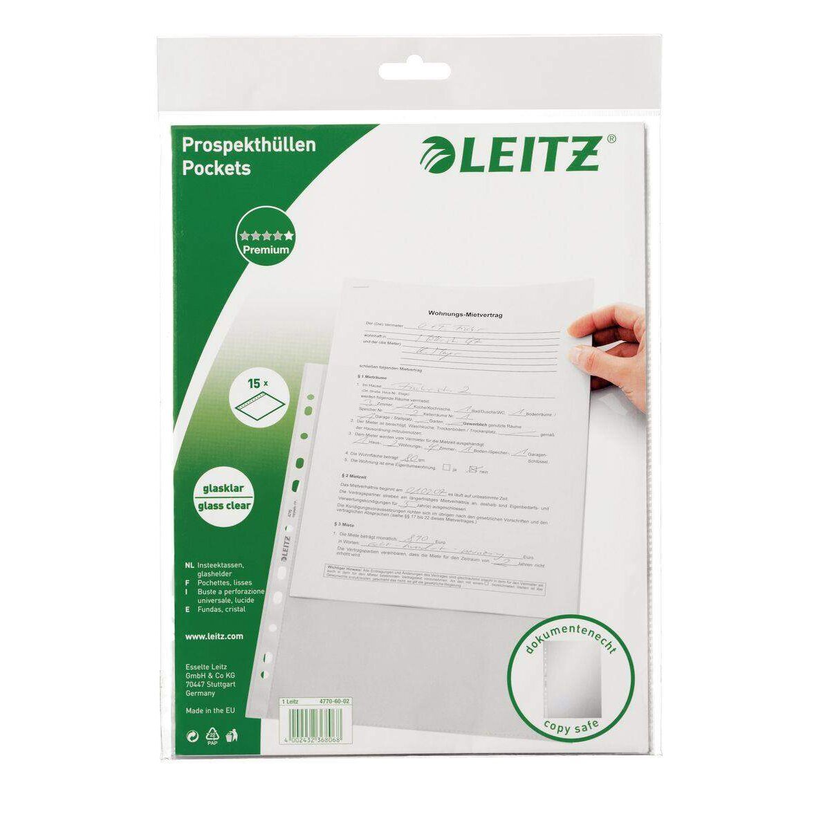 Leitz 47706002 Prospekthüllen, A4, glasklar, 15 Stück