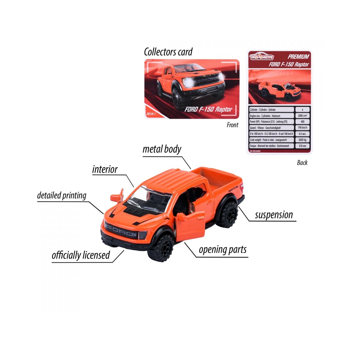 Majorette Premium Cars Ford F-150 Raptor, orange