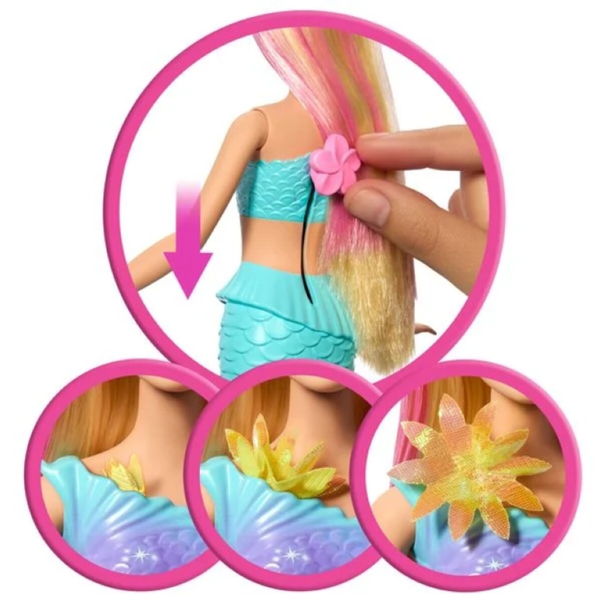 Mattel Barbie Flower Magic Meerjungfrau Spielzeugpuppe mit Perlen