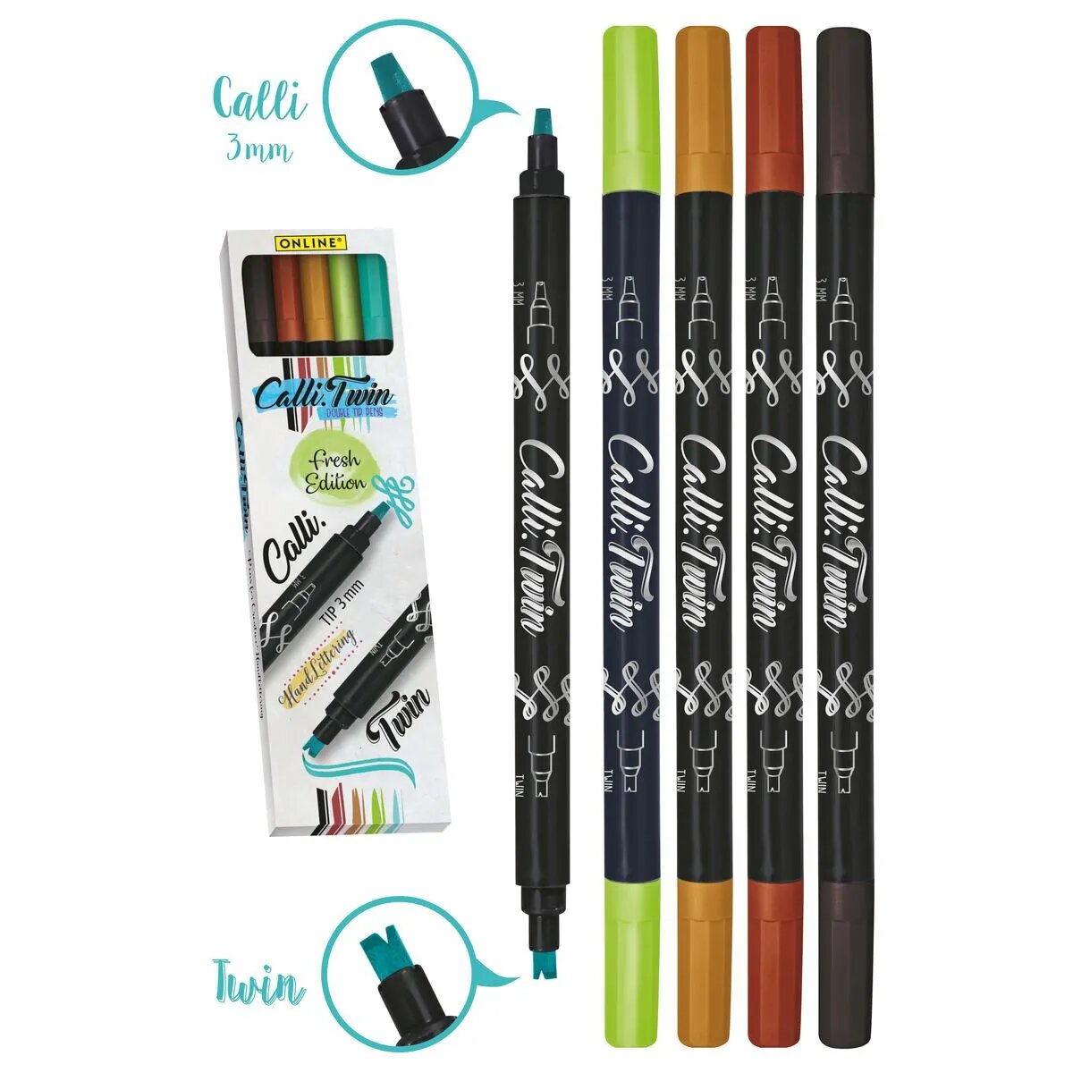 ONLINE Calli.Twin Fresh, 5er Set Handlettering Pens