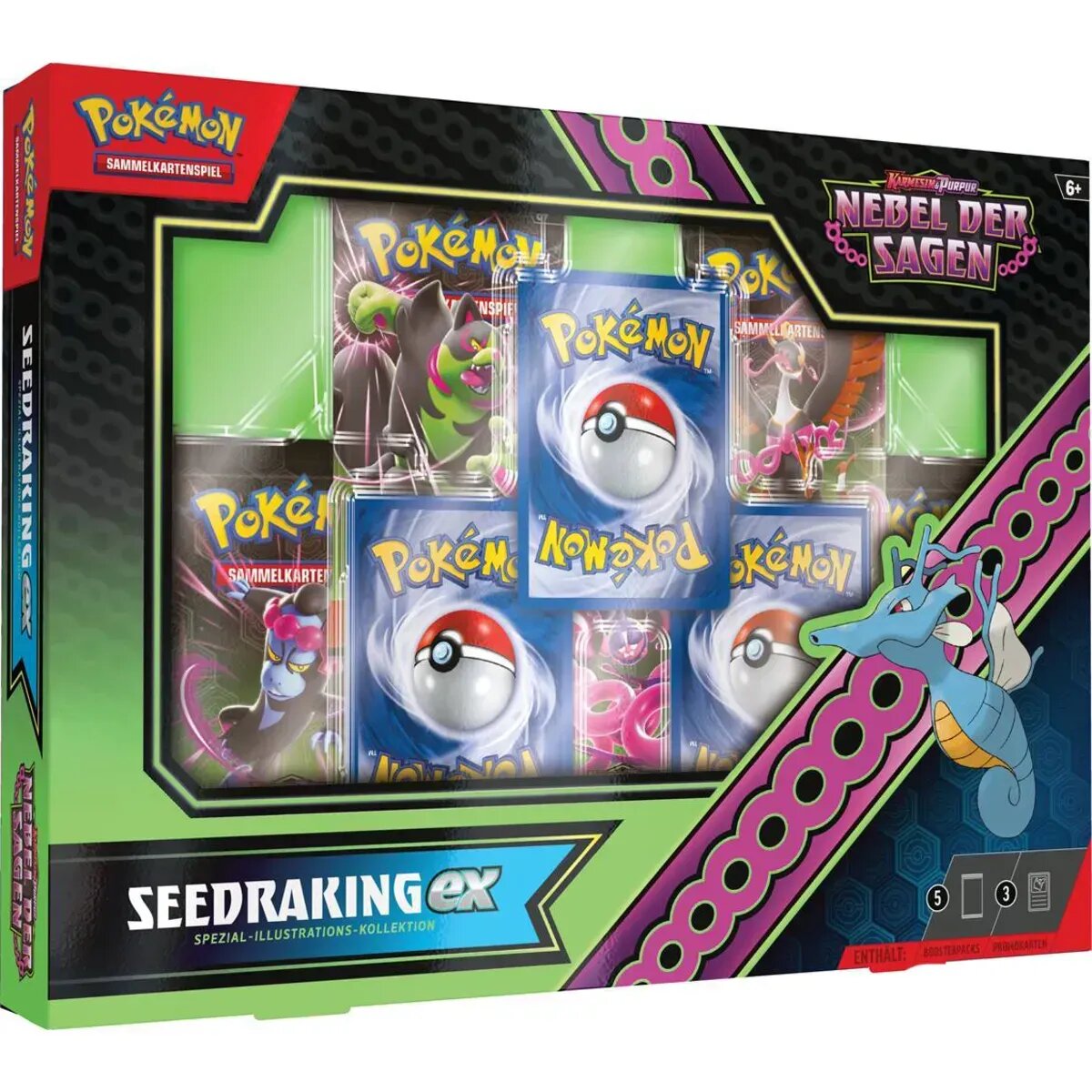 Pokemon Spezial-Kollektion Karmesin & Purpur – Nebel der Sagen: Seedraking-ex/Quajutsu-ex, 1 Stück, 2-fach sortiert.