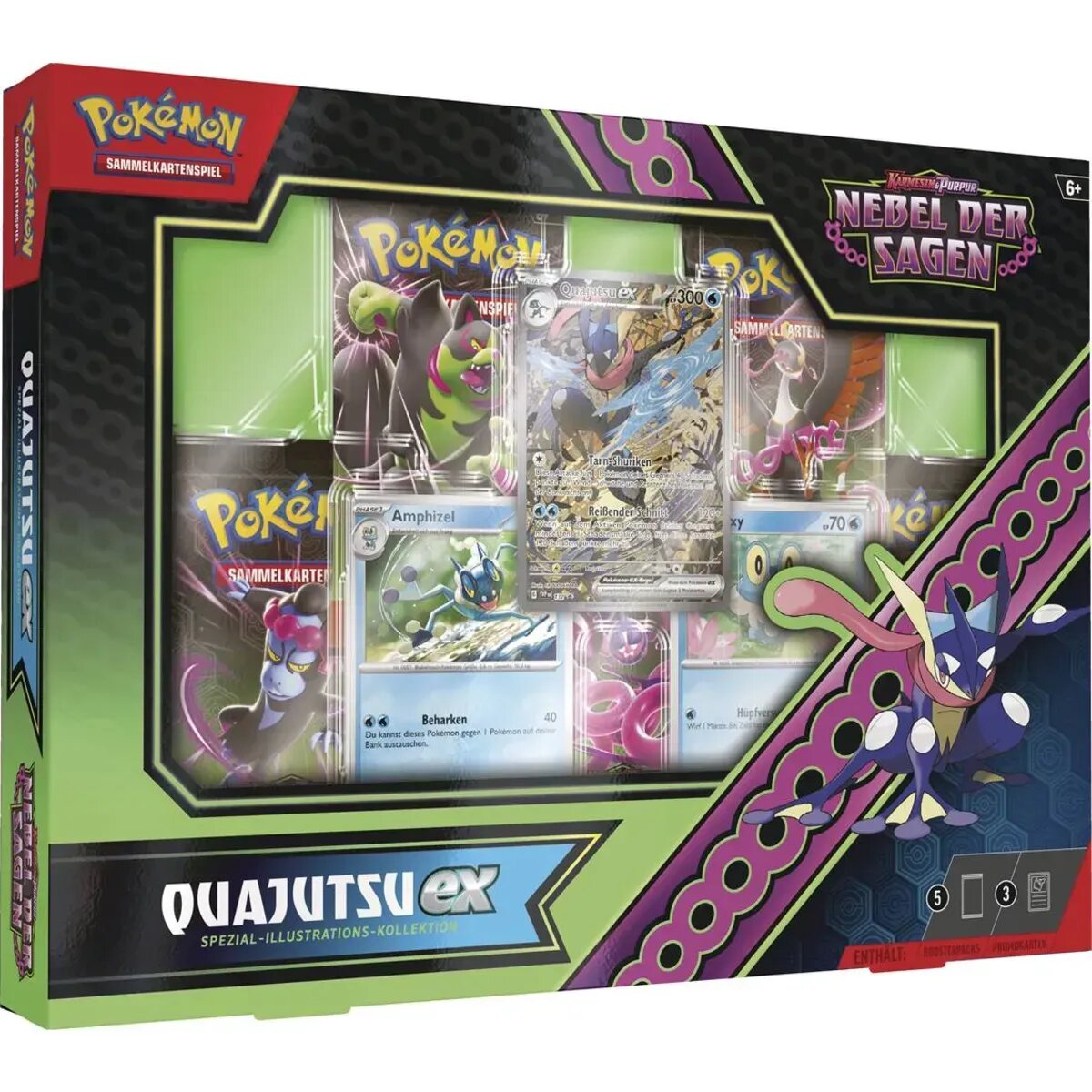 Pokemon Spezial-Kollektion Karmesin & Purpur – Nebel der Sagen: Seedraking-ex/Quajutsu-ex, 1 Stück, 2-fach sortiert.