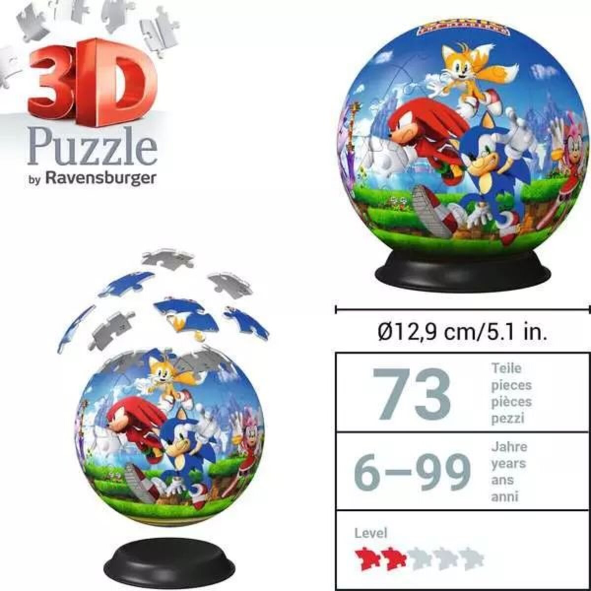 Ravensburger 3D Puzzle - Puzzle-Ball Sonic the Hedgehog, 73 Teile