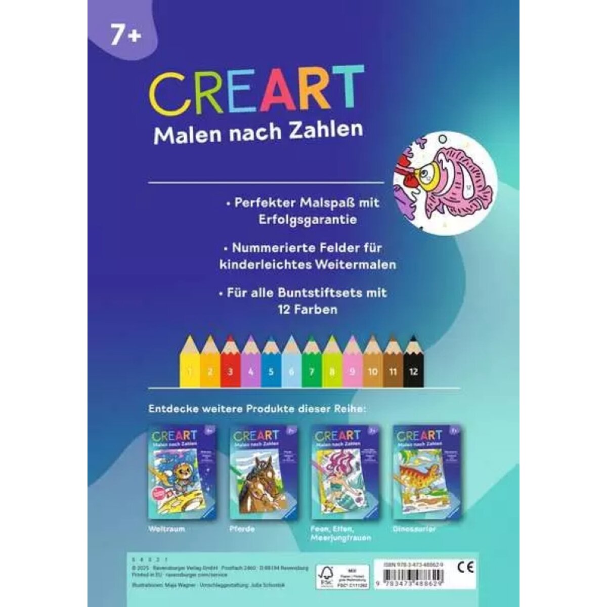 Ravensburger CreArt Malen nach Zahlen Im Meer Malbuch mit 24 Motiven