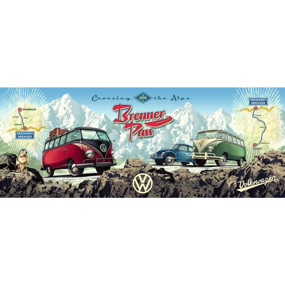 Ravensburger Puzzle - Mit dem VW Bulli über den Brenner, 1000 Teile