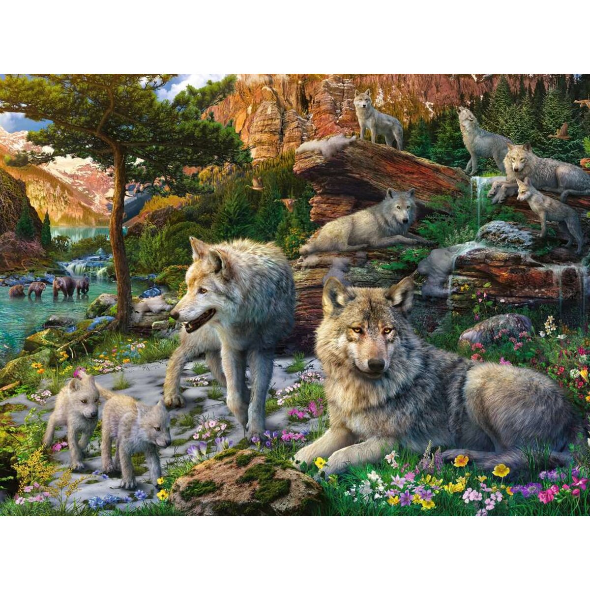 Ravensburger Puzzle - Wolfsrudel im Frühlingserwachen, 1500 Teile
