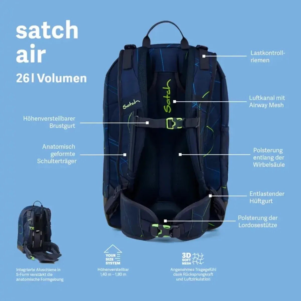 Satch Schulrucksack air Gradient Mint 26 Liter grau türkis