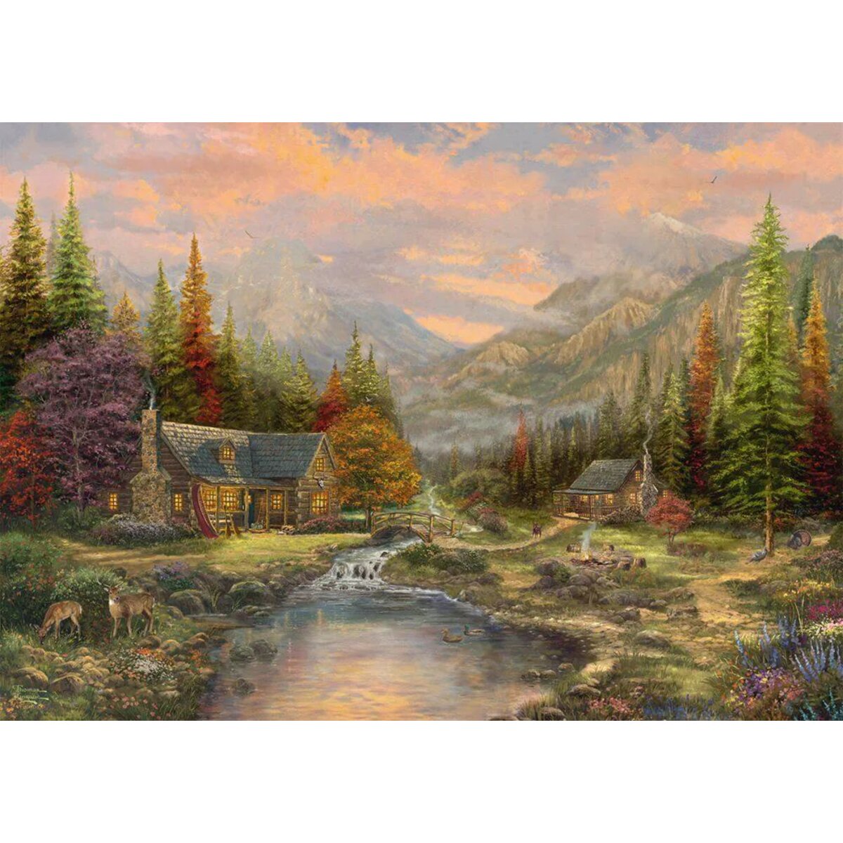 Schmidt Spiele Holzpuzzle - Thomas Kinkade Studios: Bergkulisse mit Bach, 1000 Teile