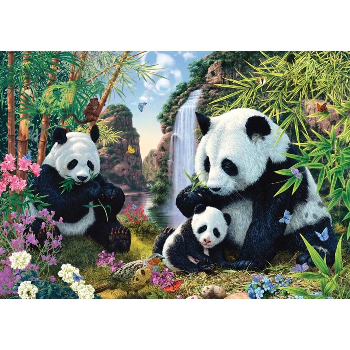 Schmidt Spiele Puzzle - Pandafamilie am Wasserfall, 500 Teile