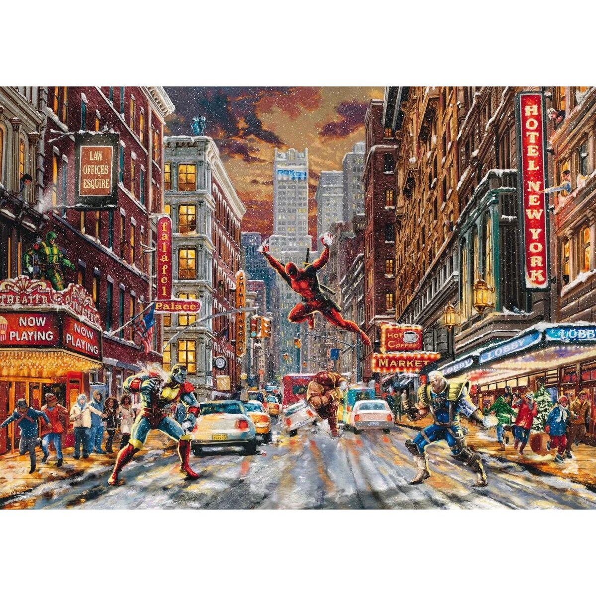 Schmidt Spiele Puzzle - Thomas Kinkade Studios: MARVEL, Deadpool – Snow Day, 1000 Teile