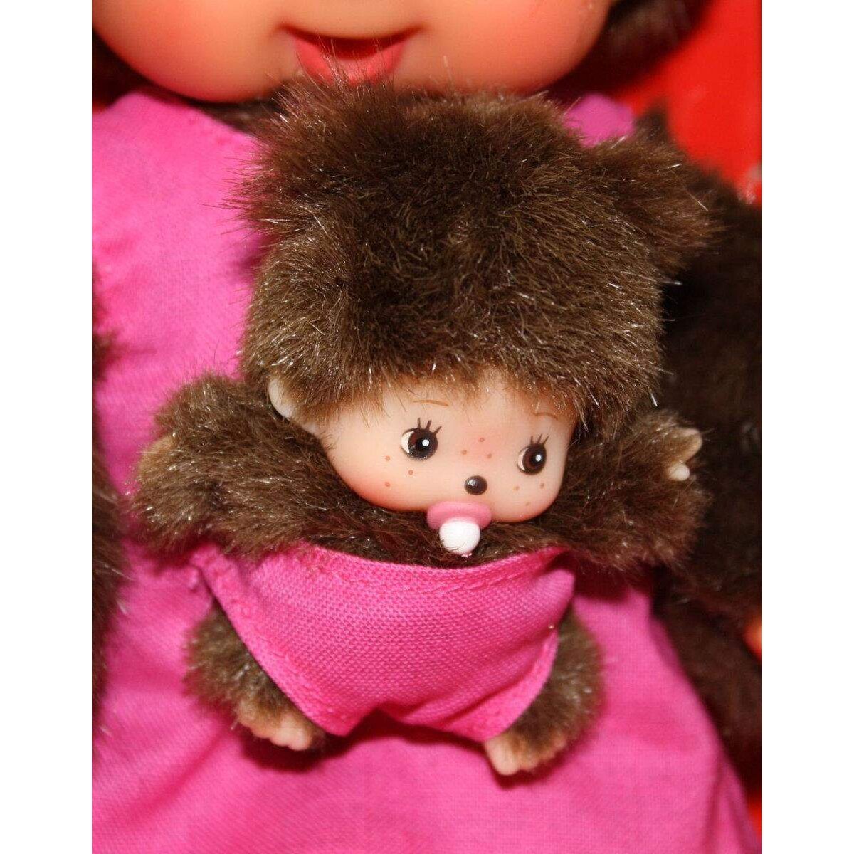 Sekiguchi Monchhichi Mutter mit Baby im pinken Kleidchen