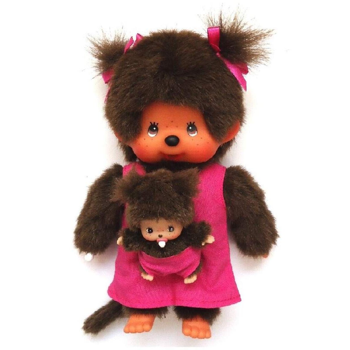 Sekiguchi Monchhichi Mutter mit Baby im pinken Kleidchen
