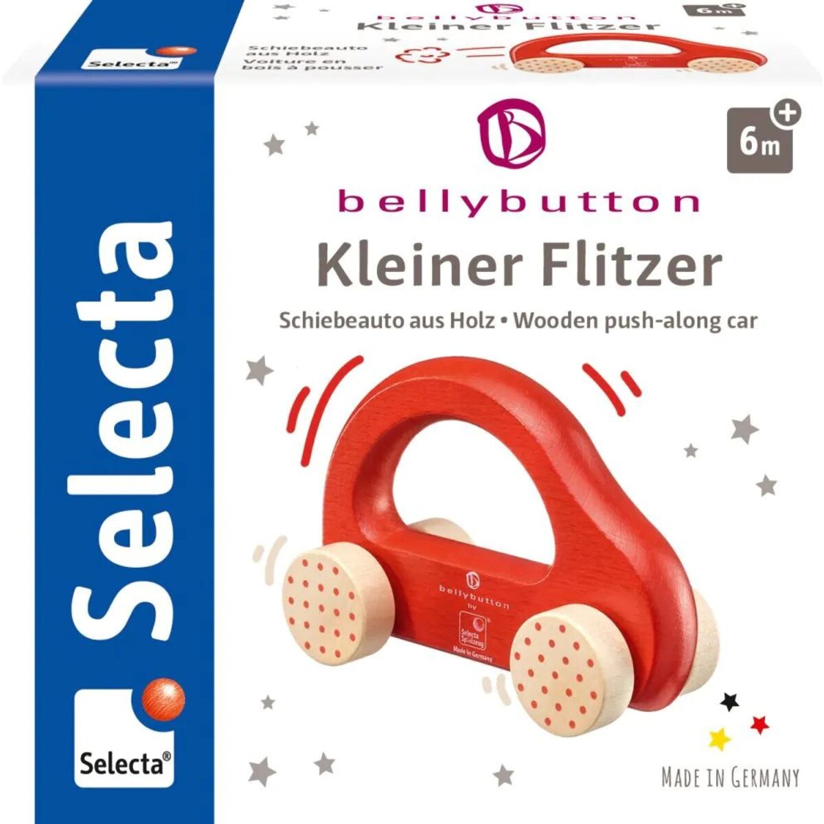 Selecta bellybutton: Kleiner Flitzer, Greifling aus Holz, Rot, 10cm