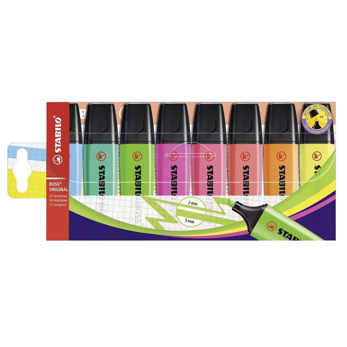 Textmarker - STABILO BOSS ORIGINAL - 8er Pack - mit 8 verschiedenen Farben