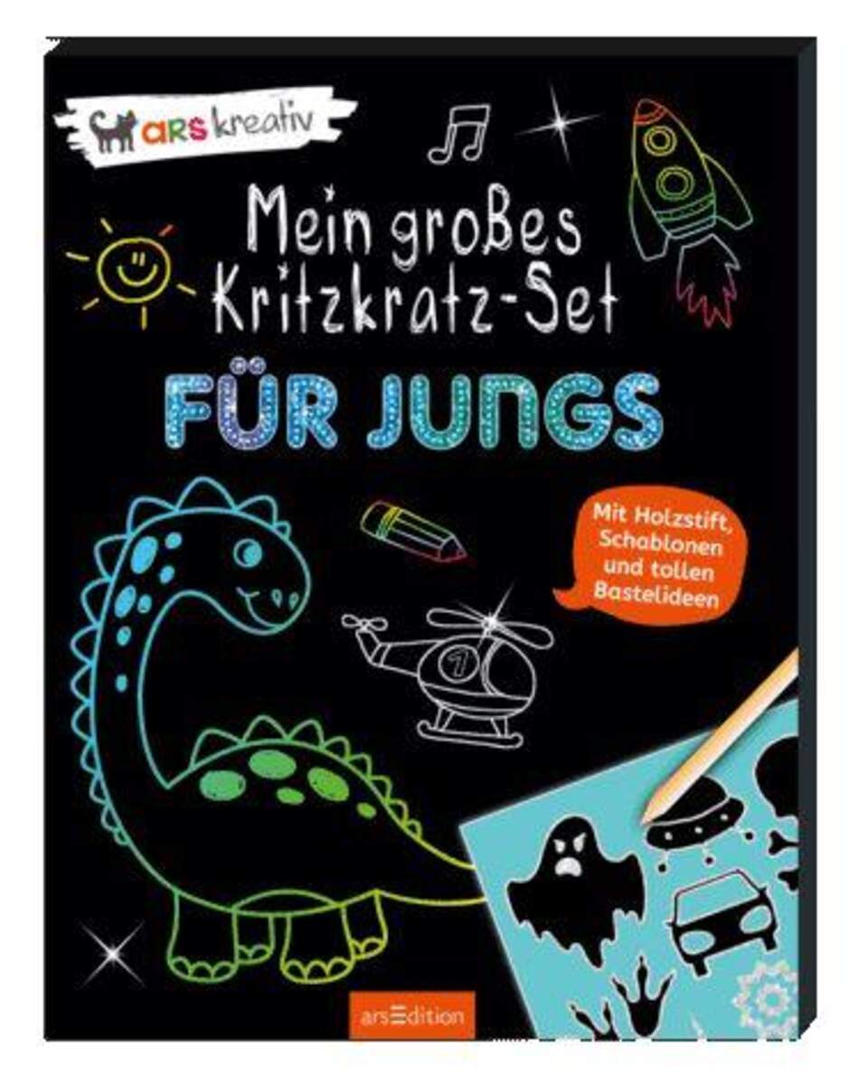 ars Edition Ars kreativ Malbuch Mein großes Kritzkratz-Set - Für Jungs