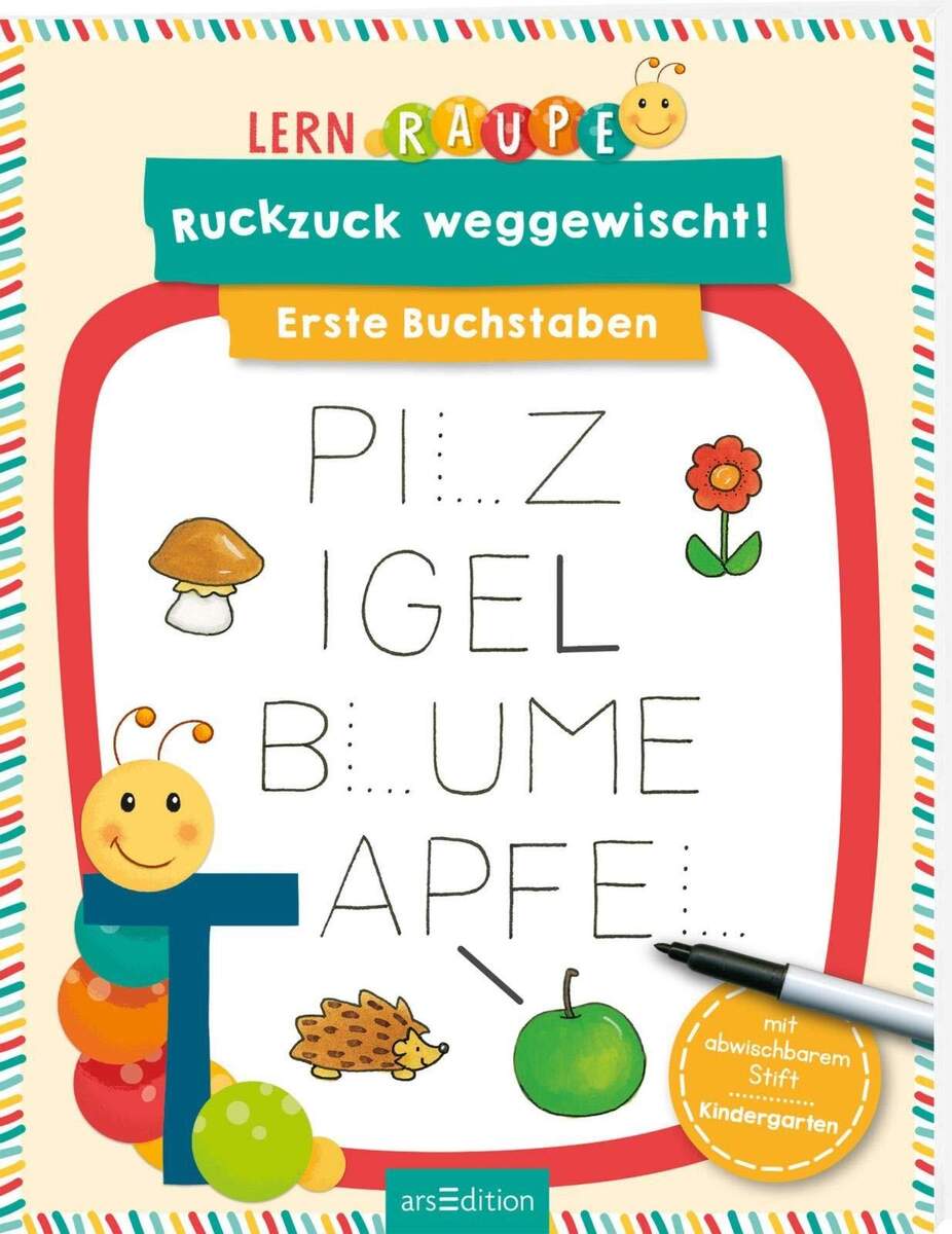 ars Edition Lernraupe Ruckzuck weggewischt! Erste Buchstaben