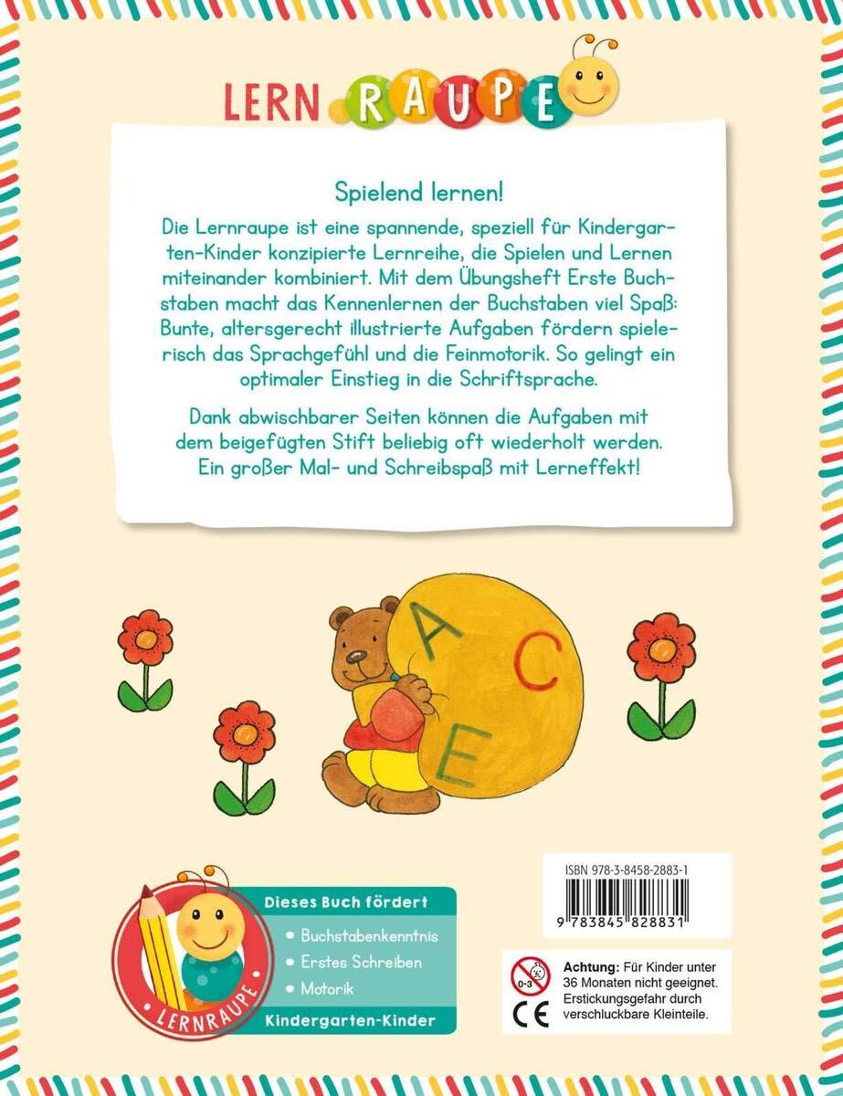 ars Edition Lernraupe Ruckzuck weggewischt! Erste Buchstaben