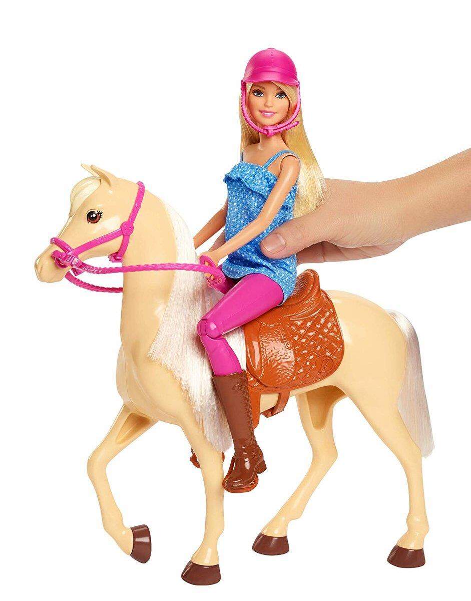 Barbie Pferd mit Mähne und Puppe mit beweglichen Knien