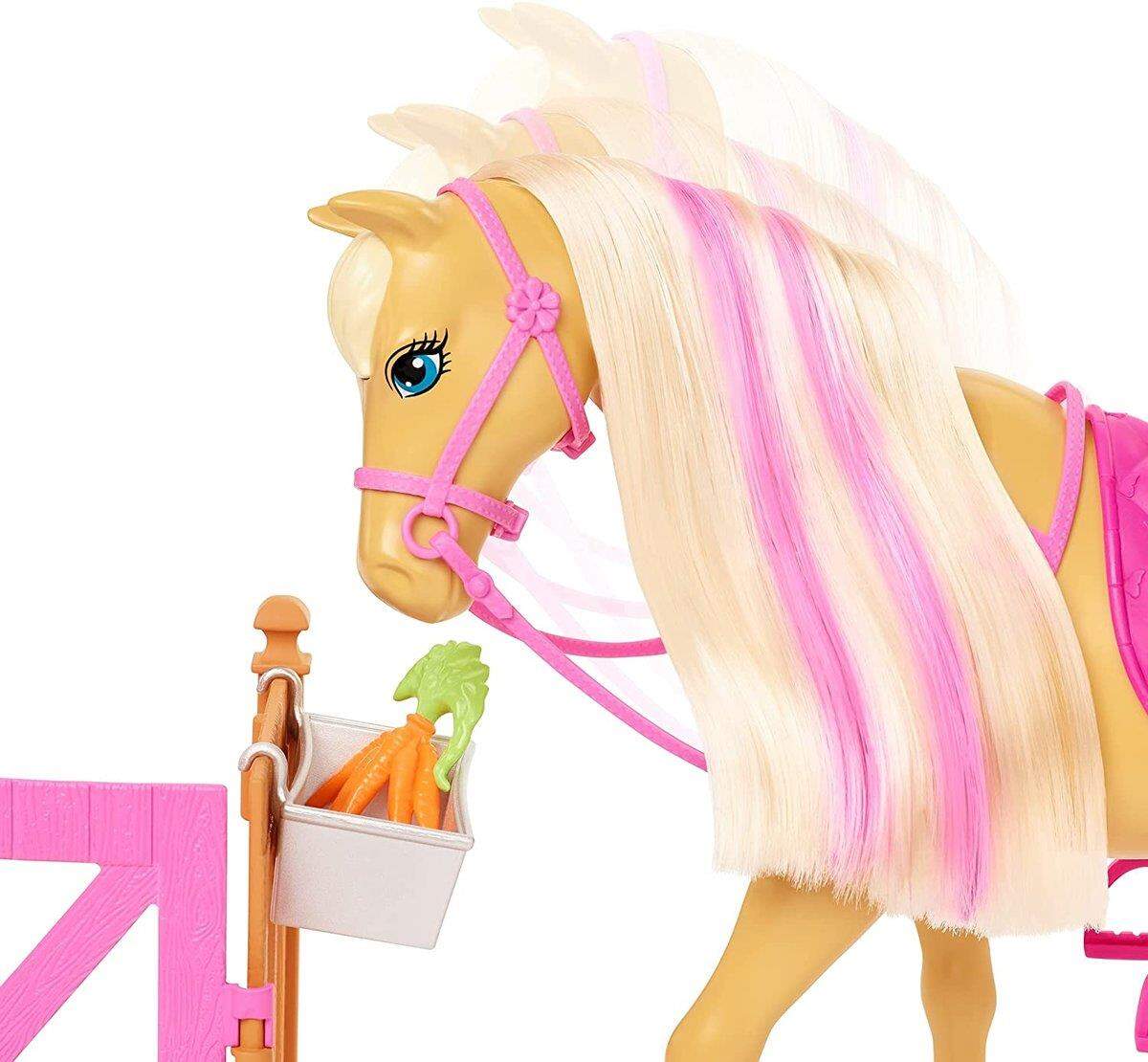 Barbie Reiterin Puppe, inkl. Pferd und Fohlen mit Farbwechsel Mähne, Set, Zubehör