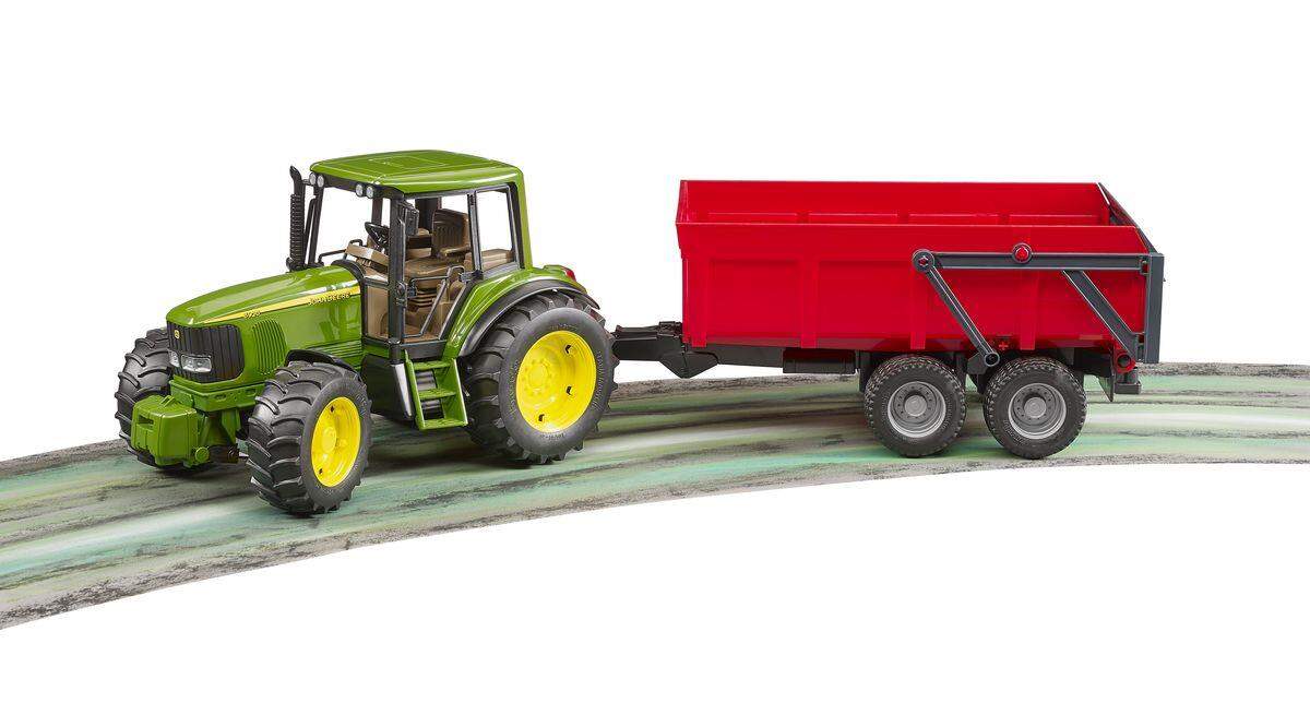 BRUDER® 2057 John Deere mit Wannenkippanhänger (rot)