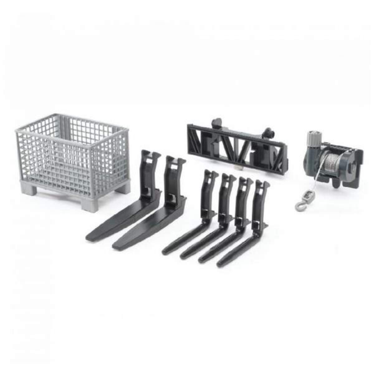 BRUDER® 2318 Gitterplatte, Seilwinde und Frontladergabel