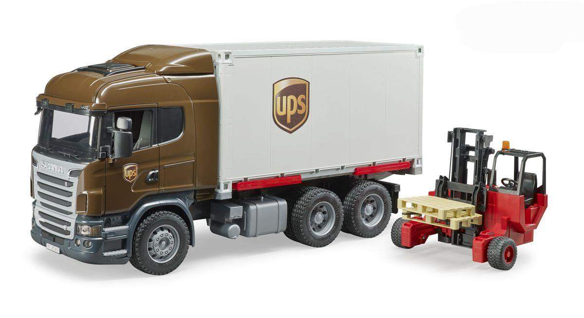 BRUDER® 3581 Scania R-Serie UPS Logistik- LKW mit Mitnahmestapler