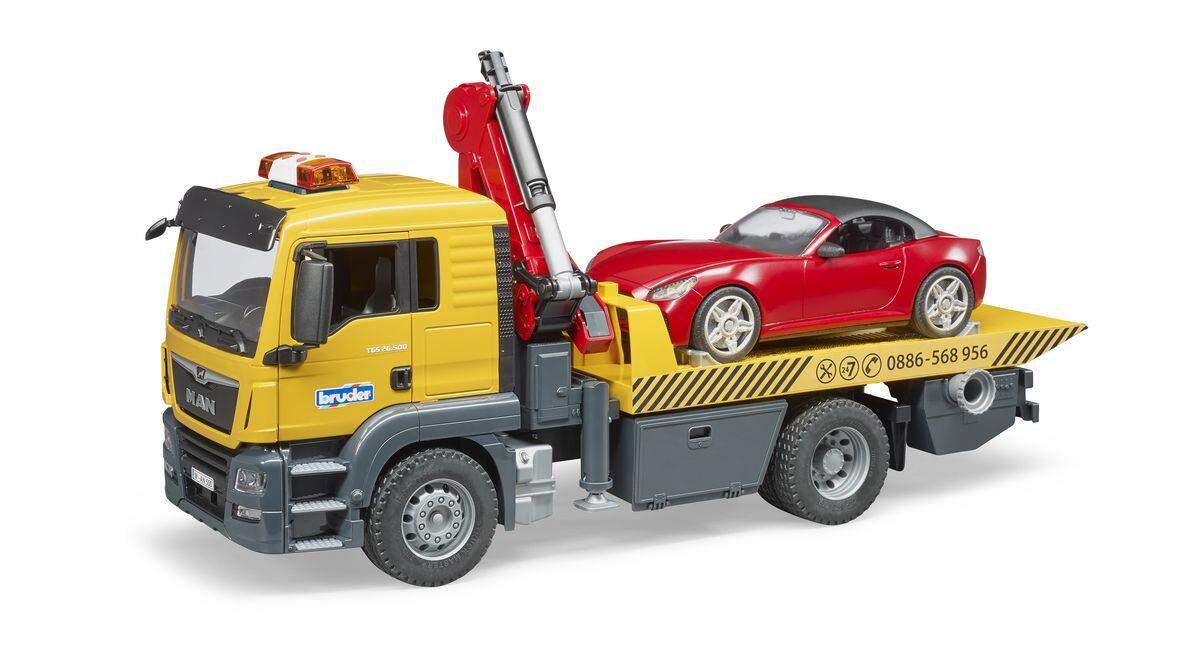 BRUDER® 3750 MAN TGS Abschlepp-LKW mit Roadster und Light & Sound Module
