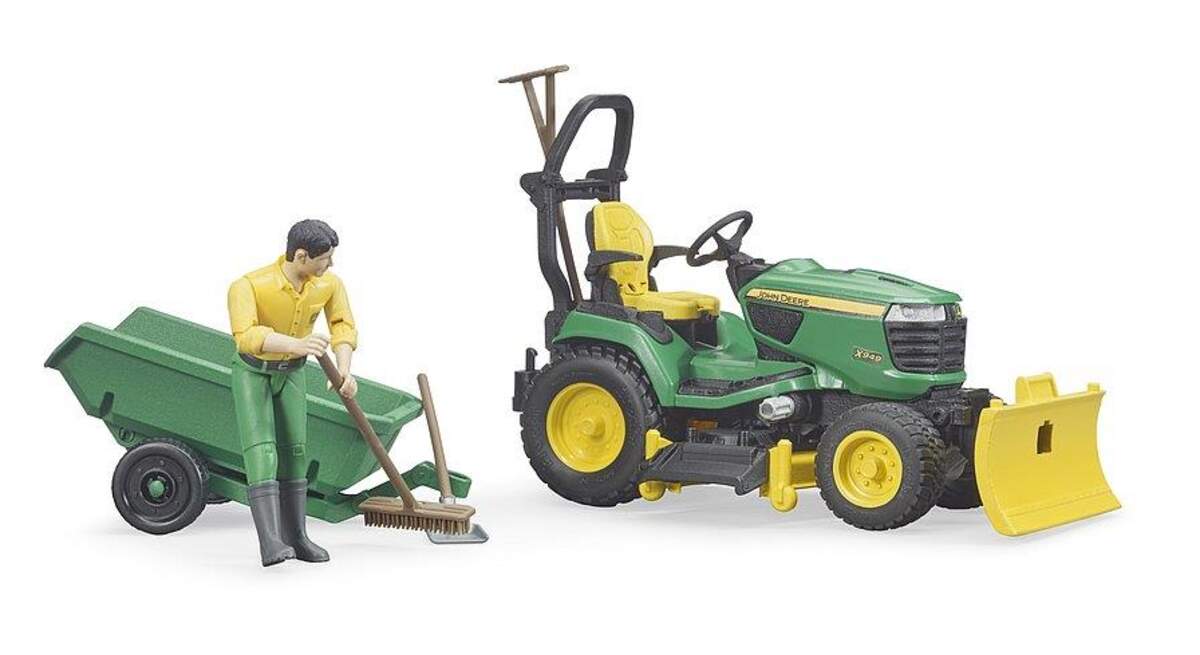BRUDER® 62104 bworld John Deere Rasentraktor mit Anhänger und Gärtner