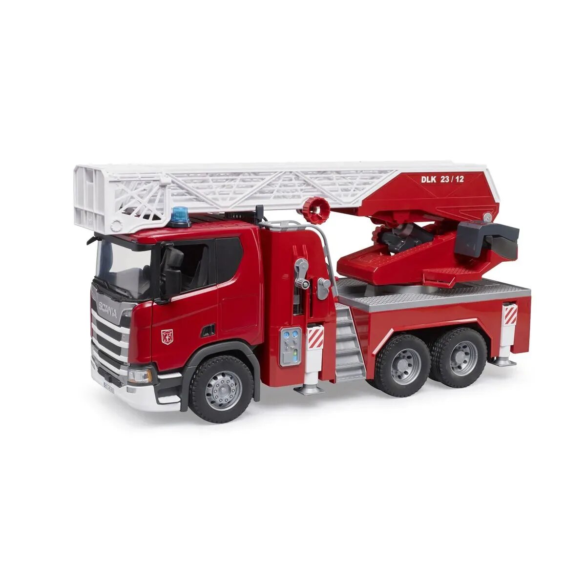 BRUDER® 03591 Scania Super 560R Feuerwehr mit Drehleiter, Wasserpumpe, L+S Modul