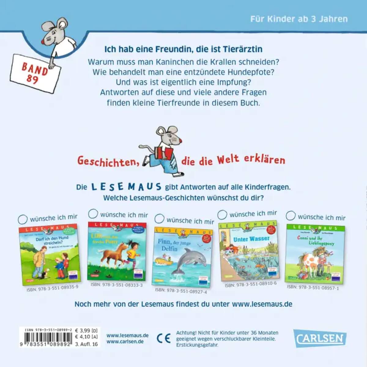 Carlsen Verlag LESEMAUS 89: Ich hab eine Freundin, die ist Tierärztin