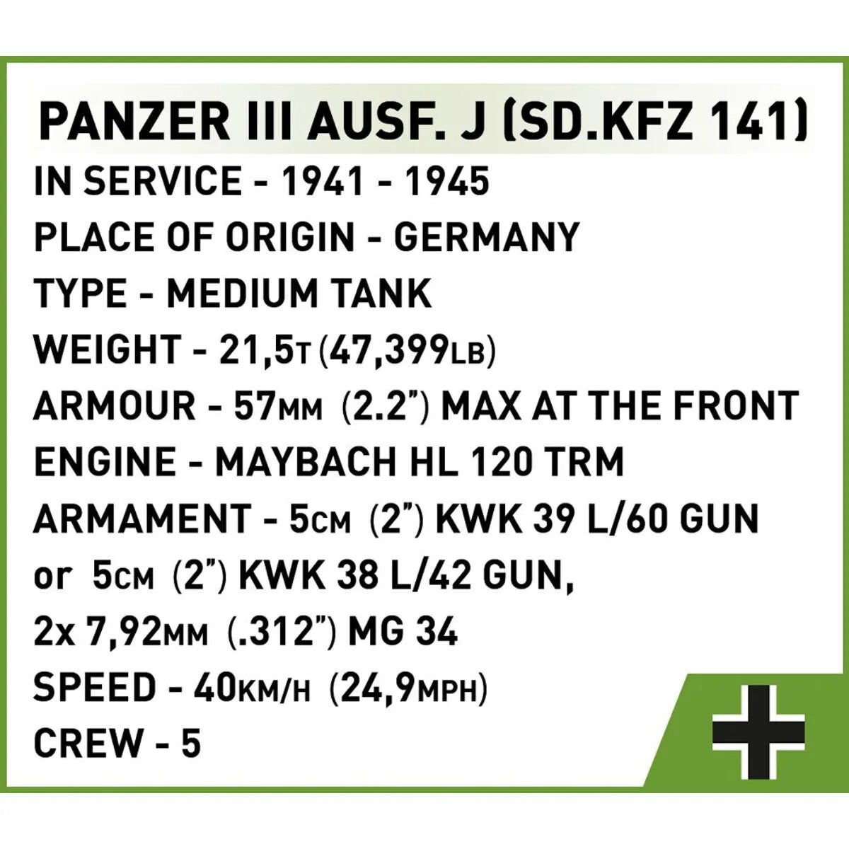 Cobi 2562 Historical Collection - Panzer III Ausf. J