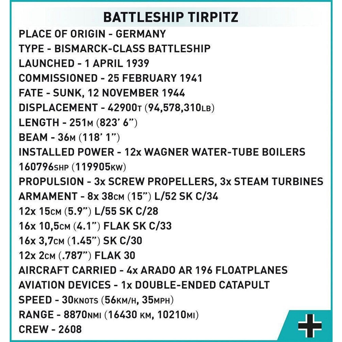 Cobi 4838 - Historical Collection - Battleship Tirpitz - Executive Edition
