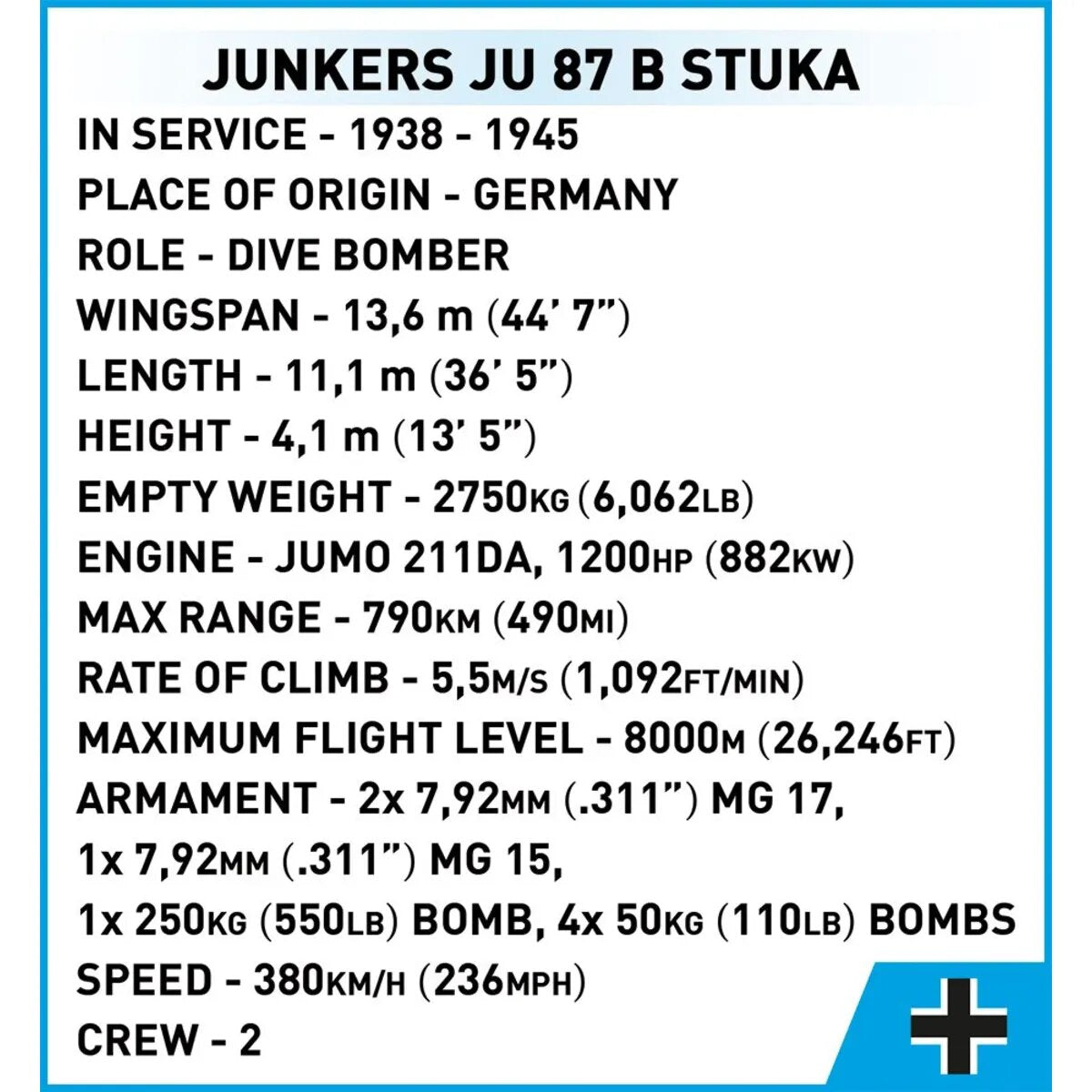 Cobi 5730 Historical Collection - Junkers Ju 87B Stuka
