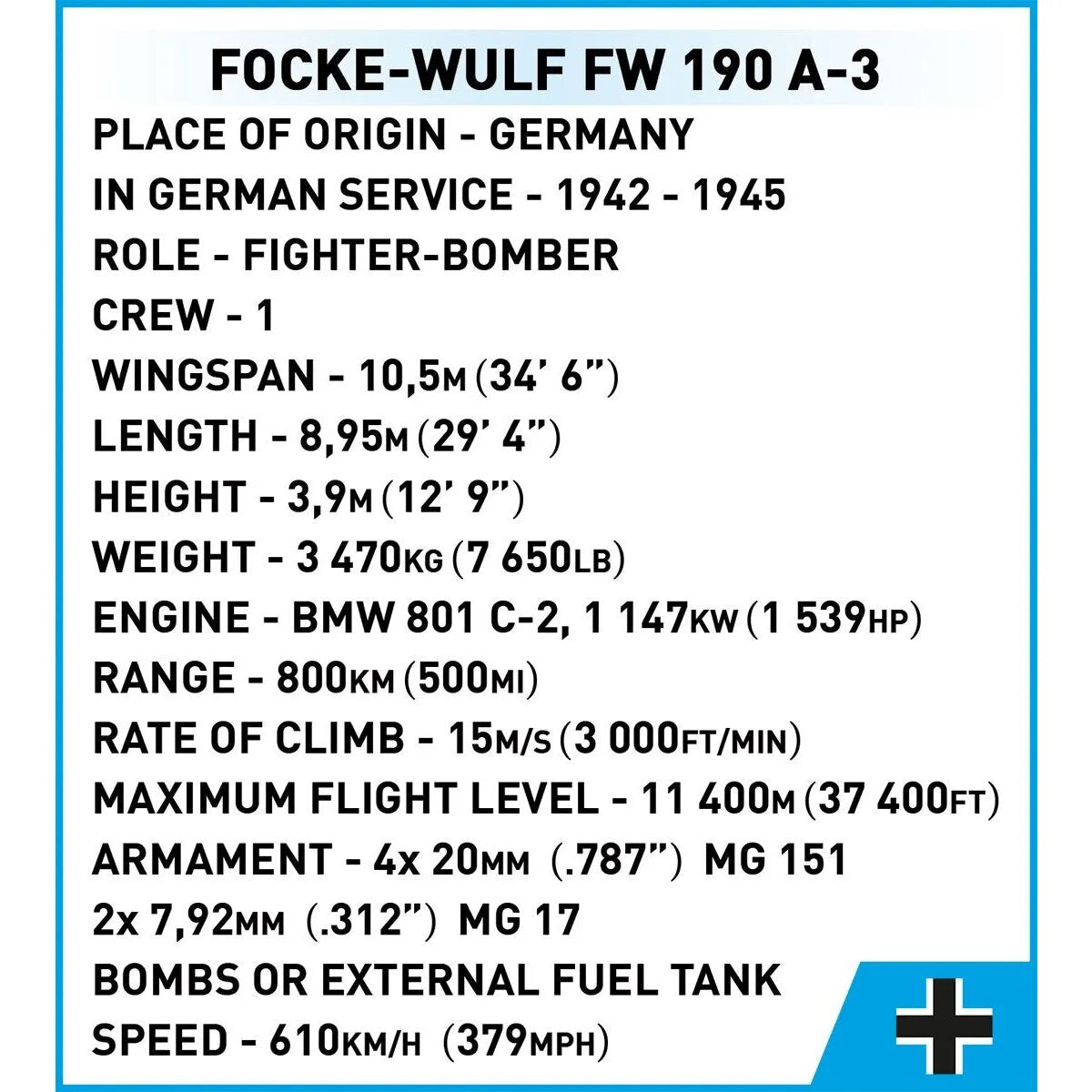 Cobi 5741 Historical Collection - Focke-Wulf FW 190-A3